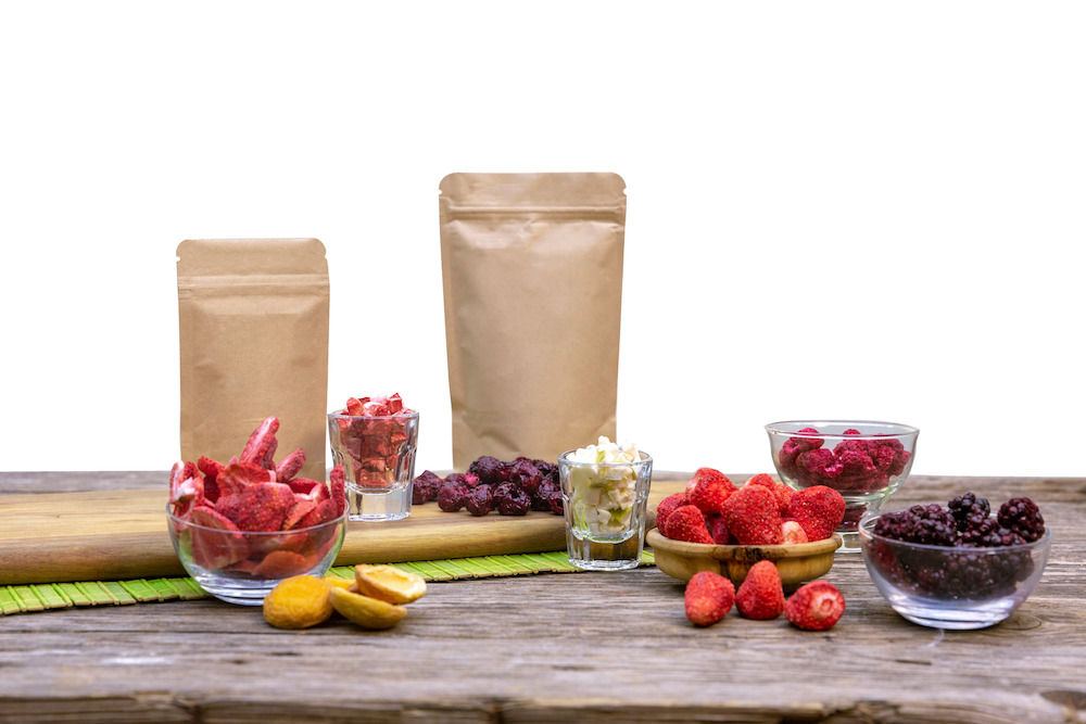 Freeze dry food packed in Mylar bags for long-term storage.