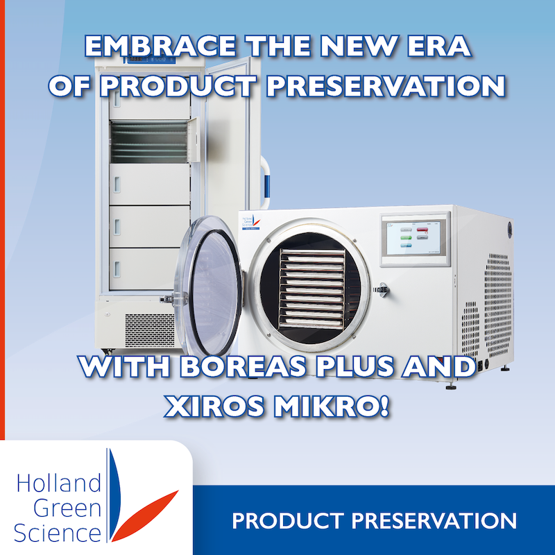 Revolutionizing Product Preservation with Holland Green Science: Dive into a study utilizing the Boreas Plus freezer and Xiros Mikro freeze dryer, key instruments in the new era of product preservation.