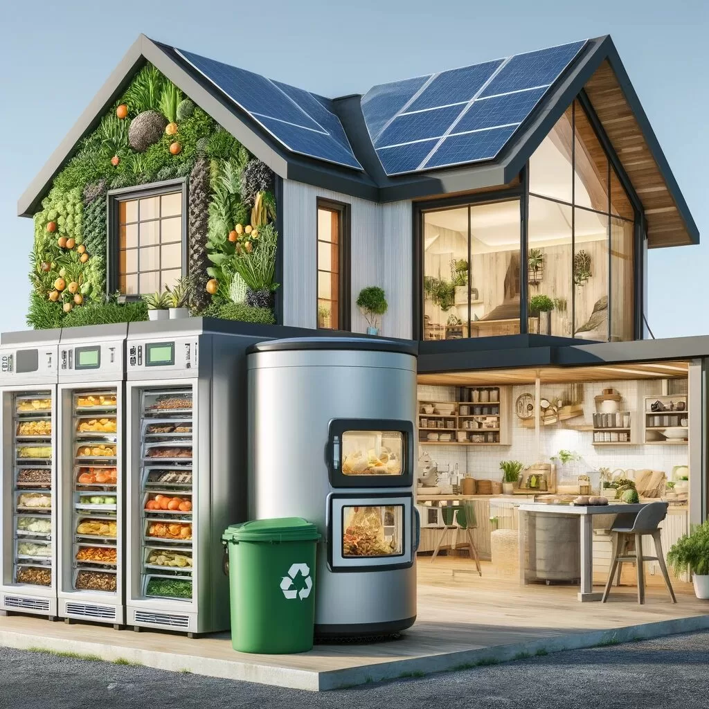 Illustrating the future. A sustainable, eco-friendly home with a focus on food preservation technologies like freeze-drying.